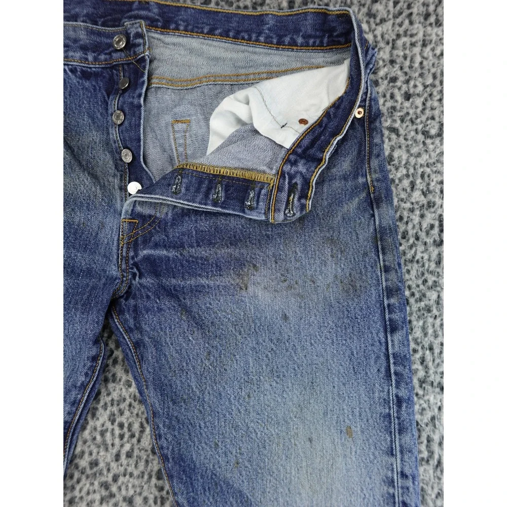 Levis 501 Jeans‎ Mens 36x30 Blue Distressed Stained Straight Button Fly